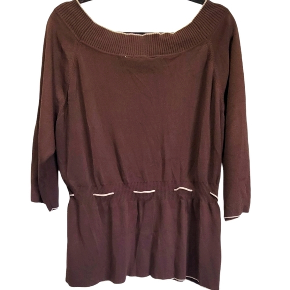 3X Drawstring Waist Over the Shoulder 3/4 Sleeve Blouse - Picture 4 of 5